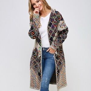 NWT Northern Angel Anthropologie Rainbow Southwest Hooded Print Cardigan.
